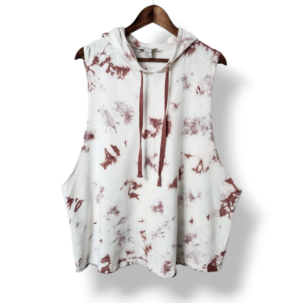Forever 21 White and Brown Tie-Dye Sleeveless Hoodie